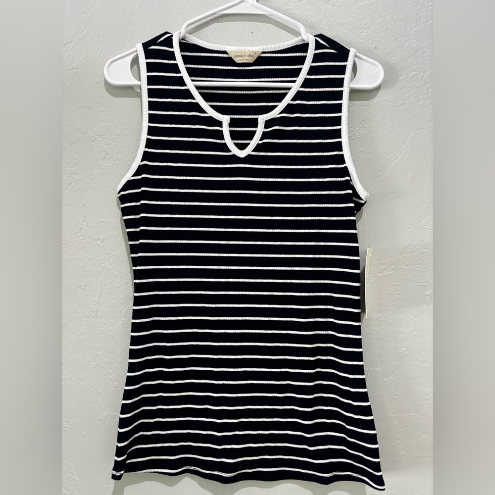 Striped Navy and White Sleeveless Top